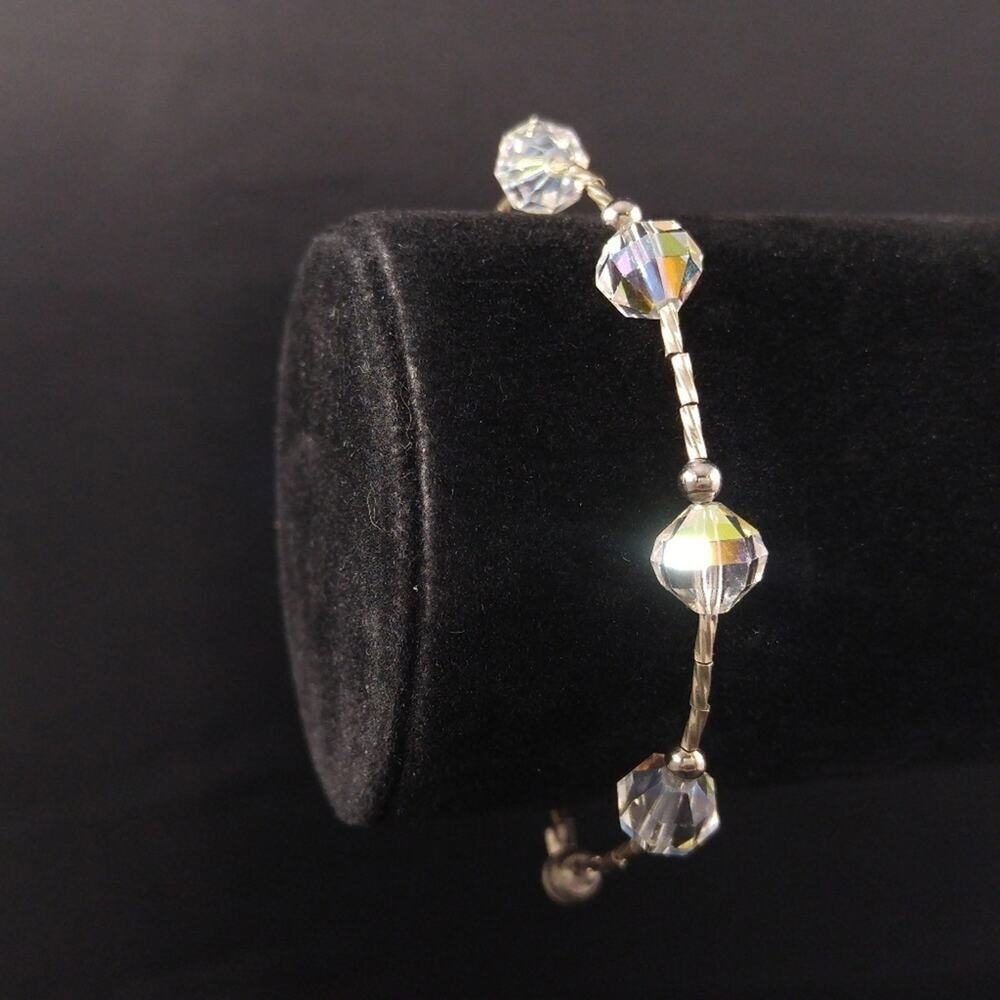 Swarovski Elements Beaded Bracelet, Aurora Borealis Crystals, Seed Beads, 7 1/2"